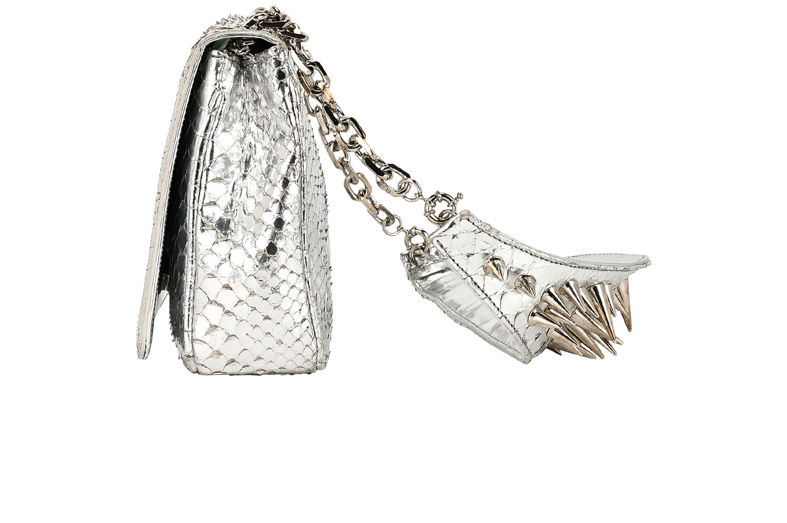 Artemis Spiked Shoulder Bag, &pound;595, Handbags, Silver, Snake, Bottom view